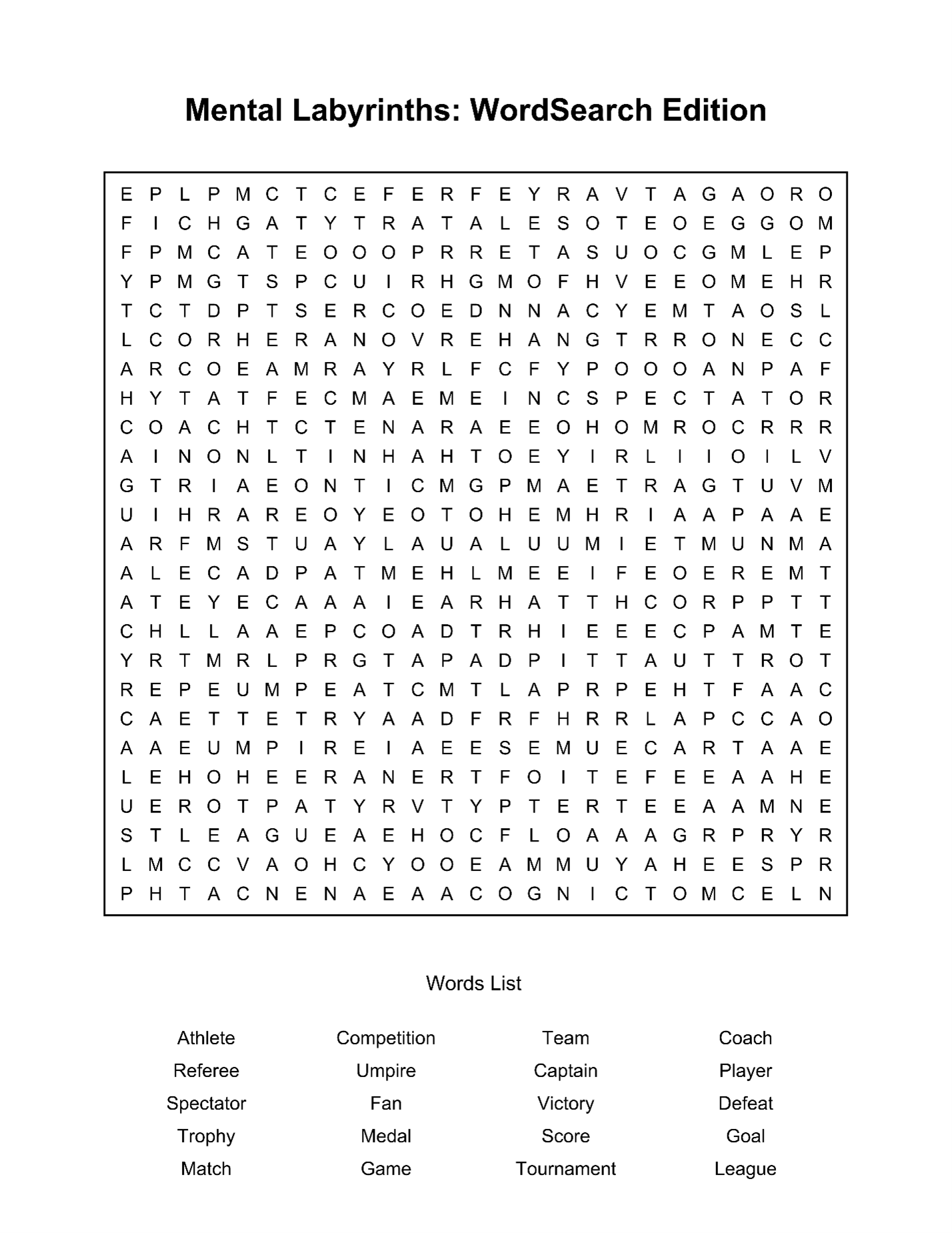 Mental Labyrinth: WordSearch Edition