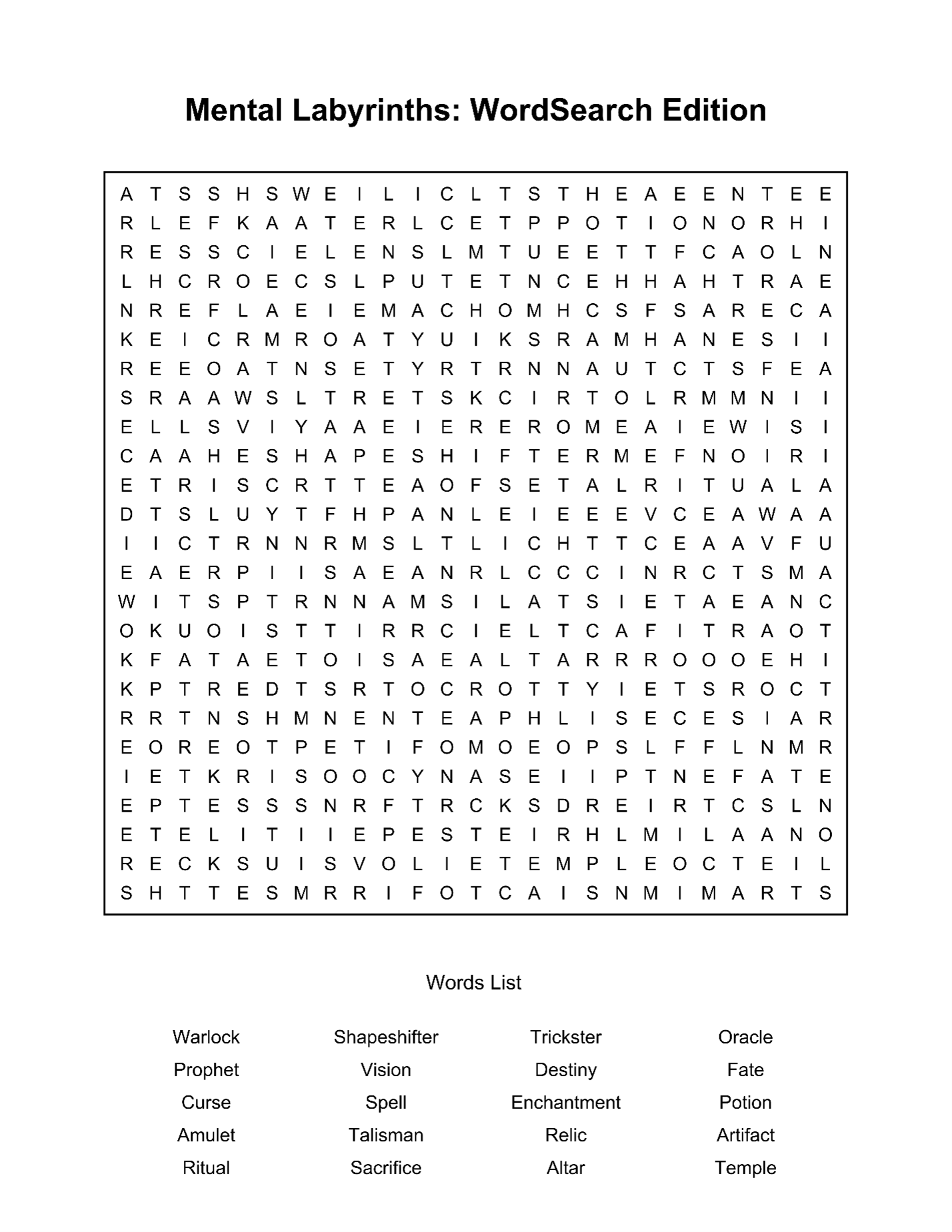 Mental Labyrinth: WordSearch Edition